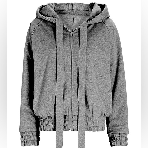 $365 Norma Kamali Hooded Zip Bomber Jacket Dark Heather Gray Pockets XXS OR XS - Picture 5 of 16